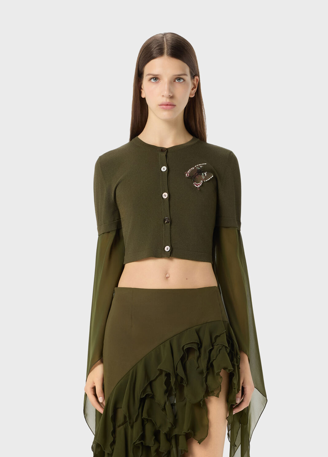 Cardigan with embroidery and georgette sleeves  Blumarine - large image number 0