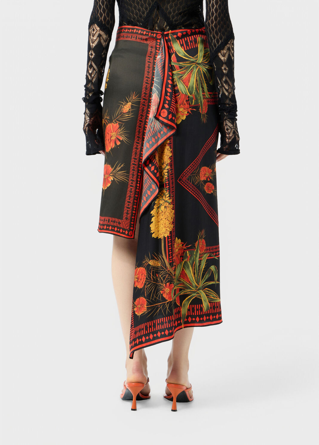 Asymmetrical twill sarong skirt with foulard print  Blumarine - large image number 1