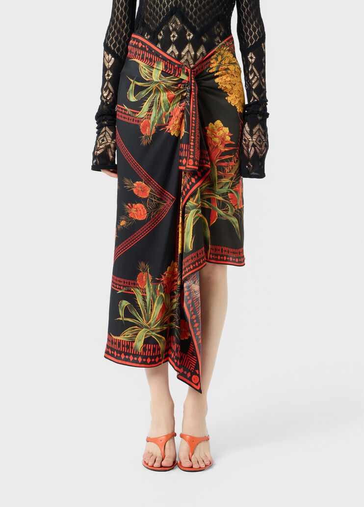 Asymmetrical twill sarong skirt with foulard print  Blumarine - medium