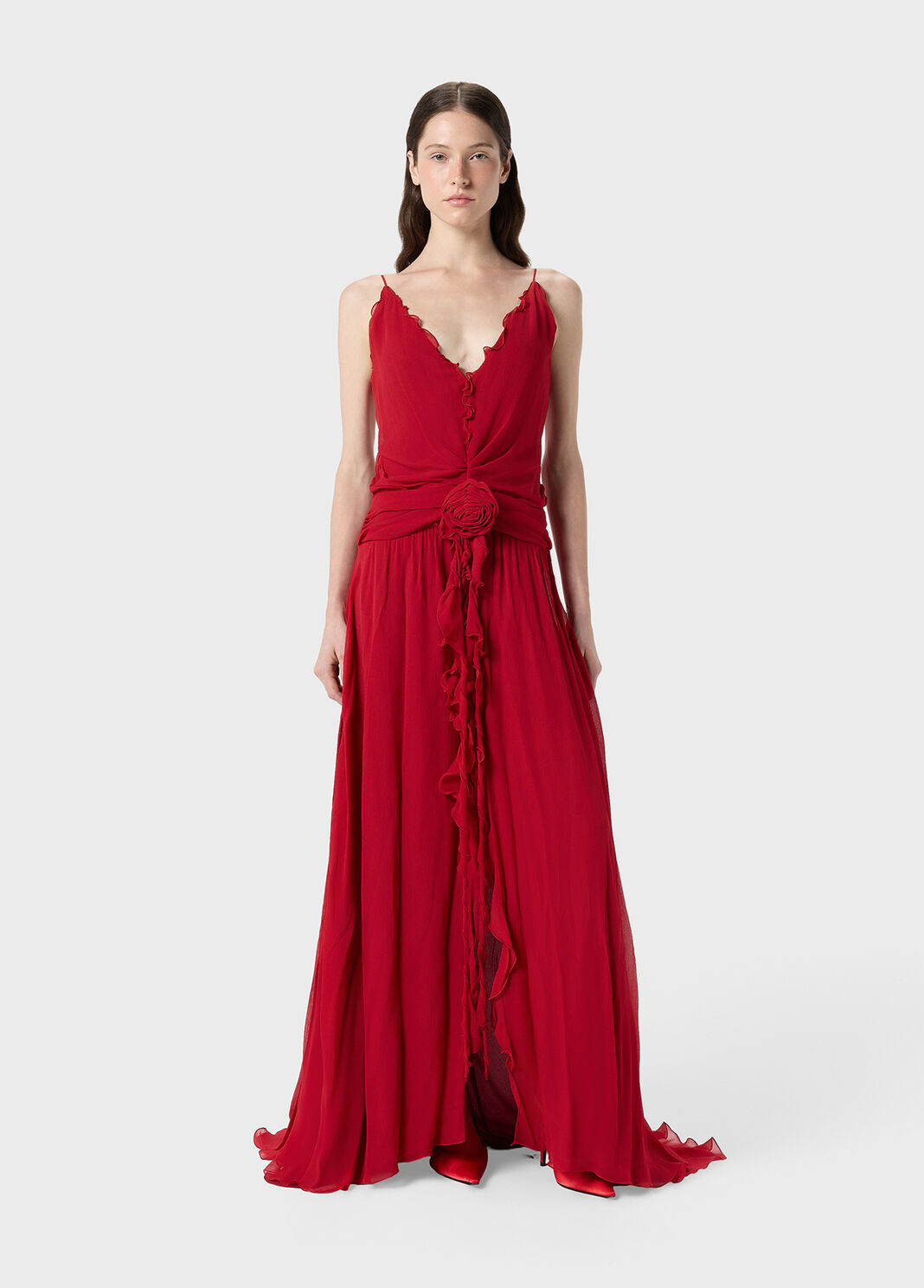 Long georgette dress with 3D rose and flounced detailing  Blumarine - large image number 3