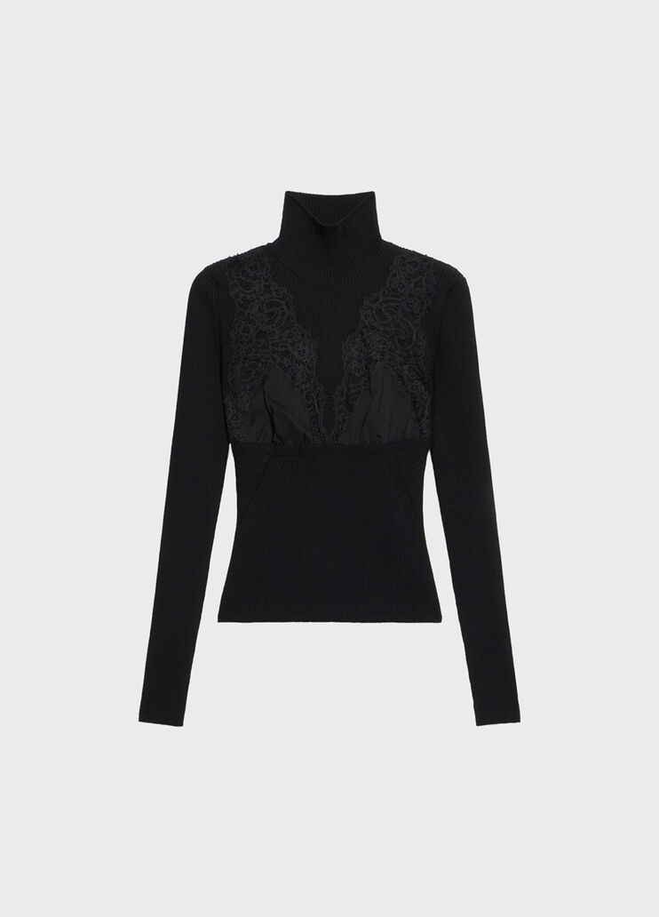 Stretch ribbed sweater with lace and satin inserts  Blumarine - medium Stretch ribbed sweater with lace and satin inserts  Blumarine - medium