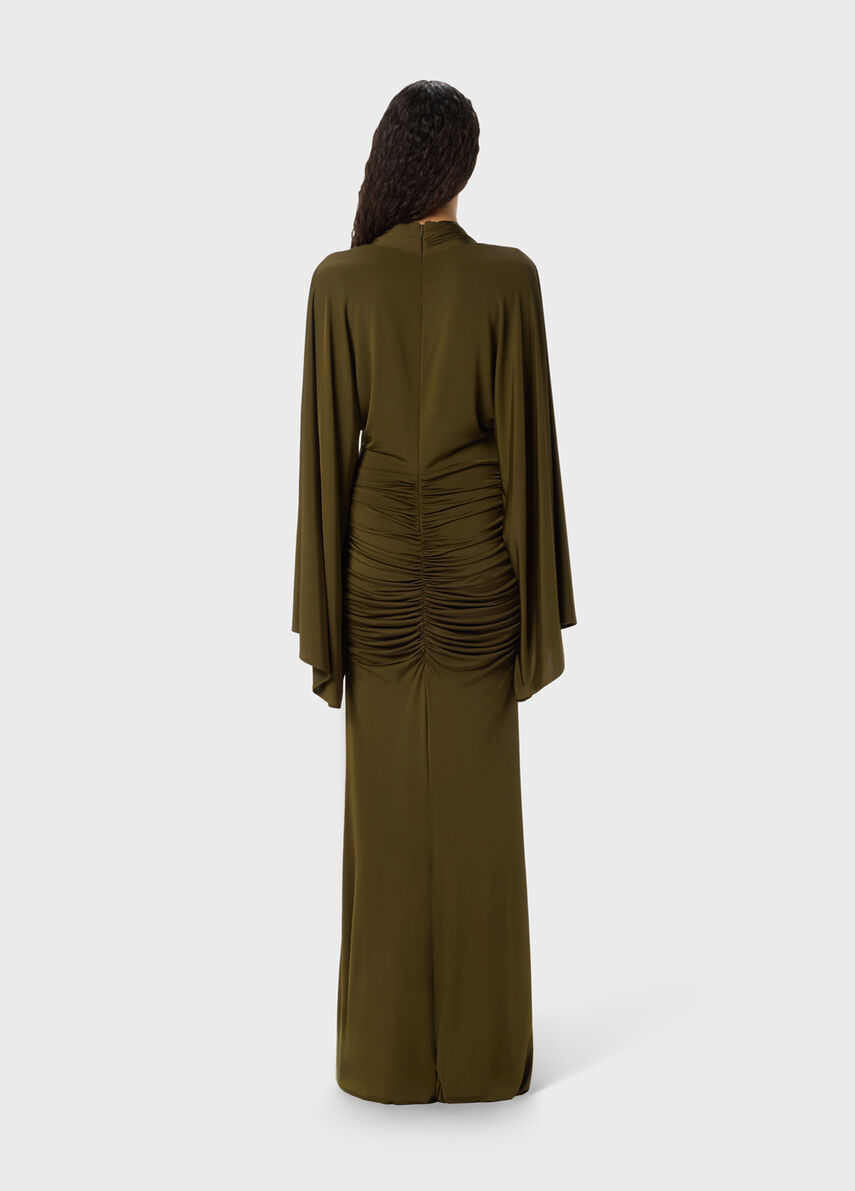Long shiny jersey dress with applied rose - Blumarine
