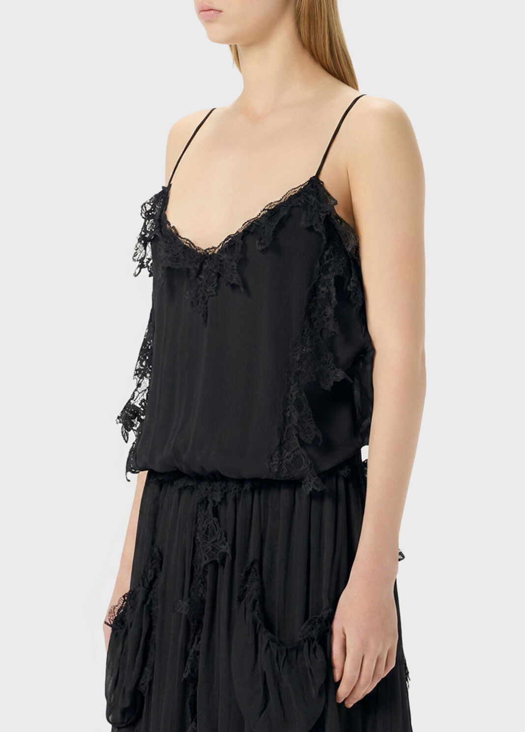 Robe longue en cr&eacute;pon avec dentelle  Blumarine - large image number 2