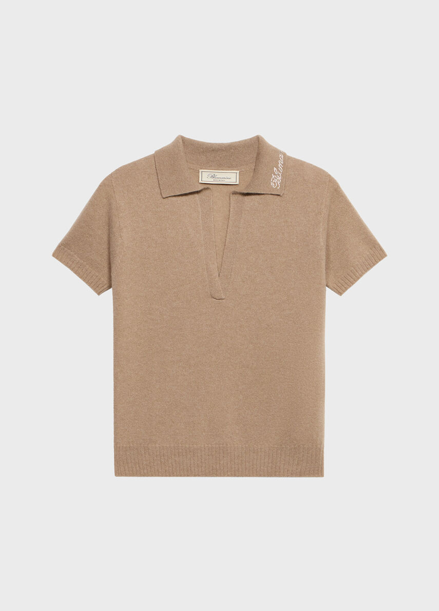 Cashmere polo-style jumper with rhinestone embroidery - Blumarine