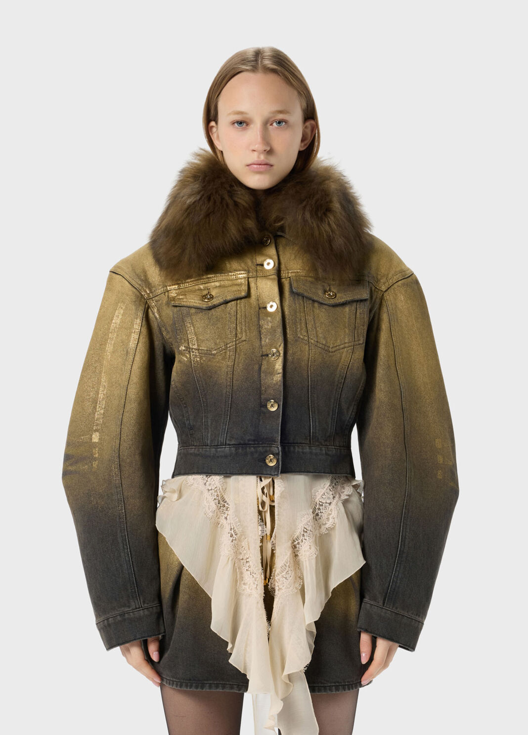 Jacke aus &uuml;berf&auml;rbtem Denim mit Pelzbesatz  Blumarine - large image number 0