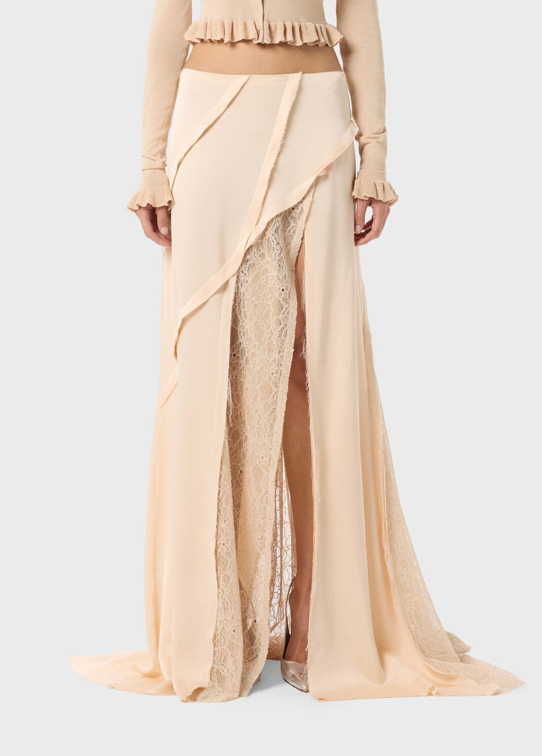 Falda larga de sat&eacute;n y encaje Chantilly  Blumarine - large image number 0