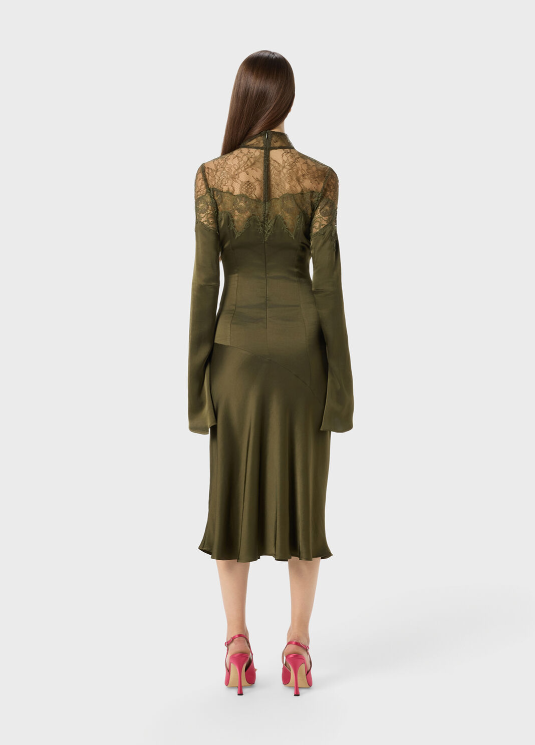 Midi satin dress with scalloped lace yoke  Blumarine - large image number 1