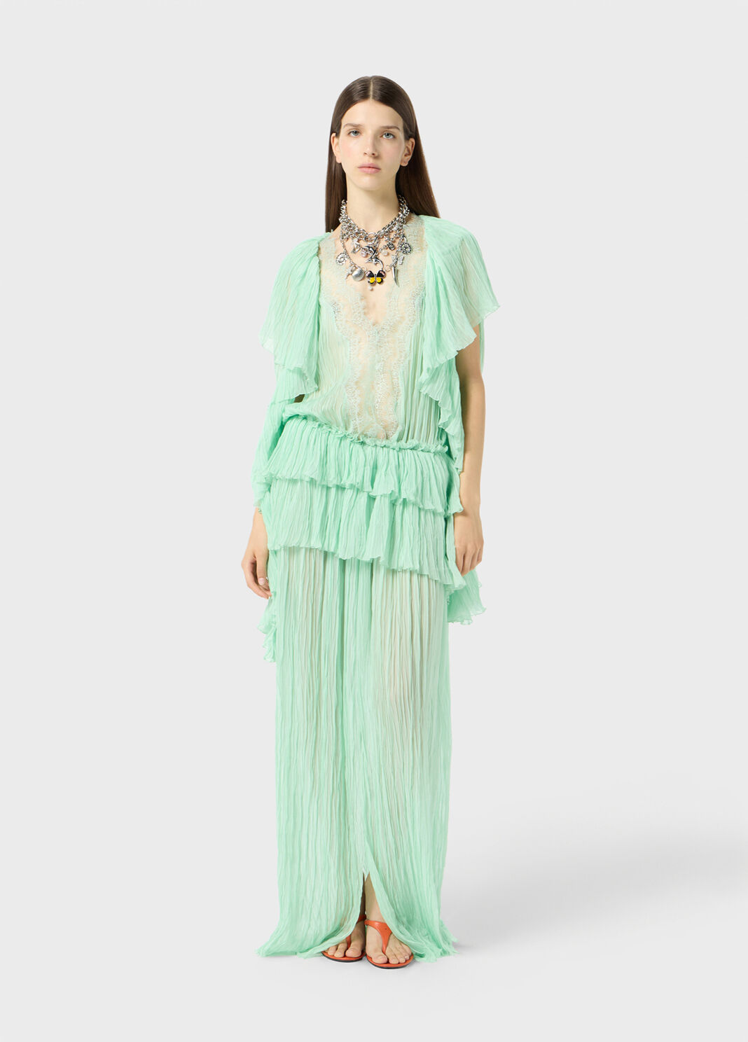 Long pleated georgette dress with lace insert  Blumarine - large image number 3