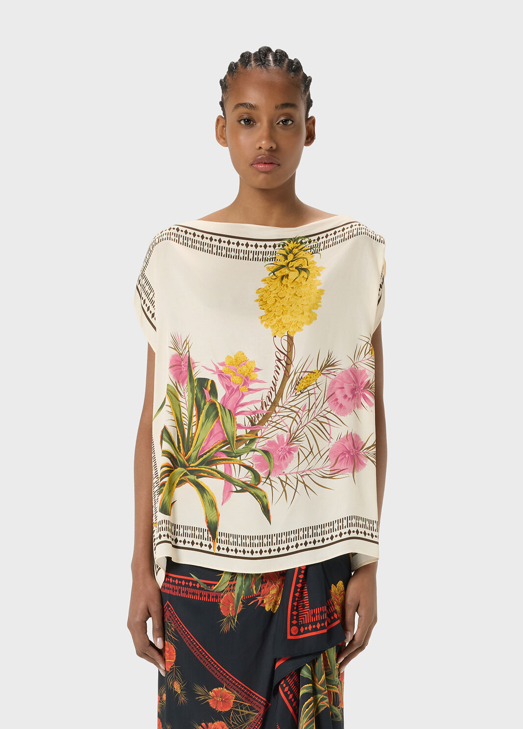 Asymmetrical printed viscose twill top  Blumarine - large image number 0