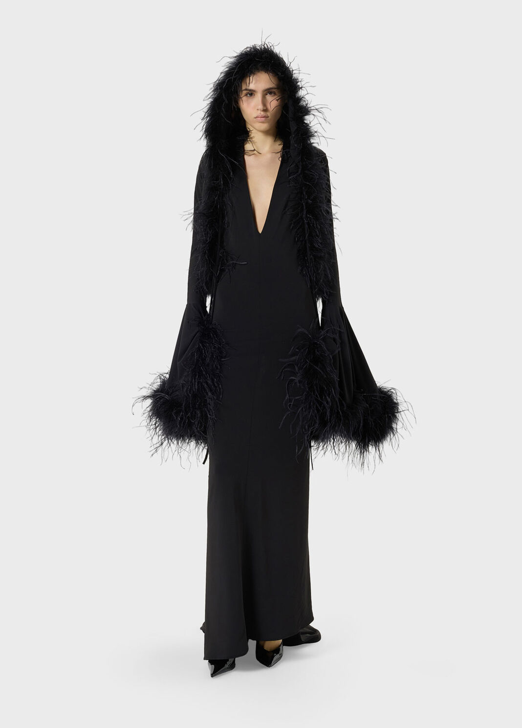 Long jersey dress with deep neckline and marabou details  Blumarine - large image number 3