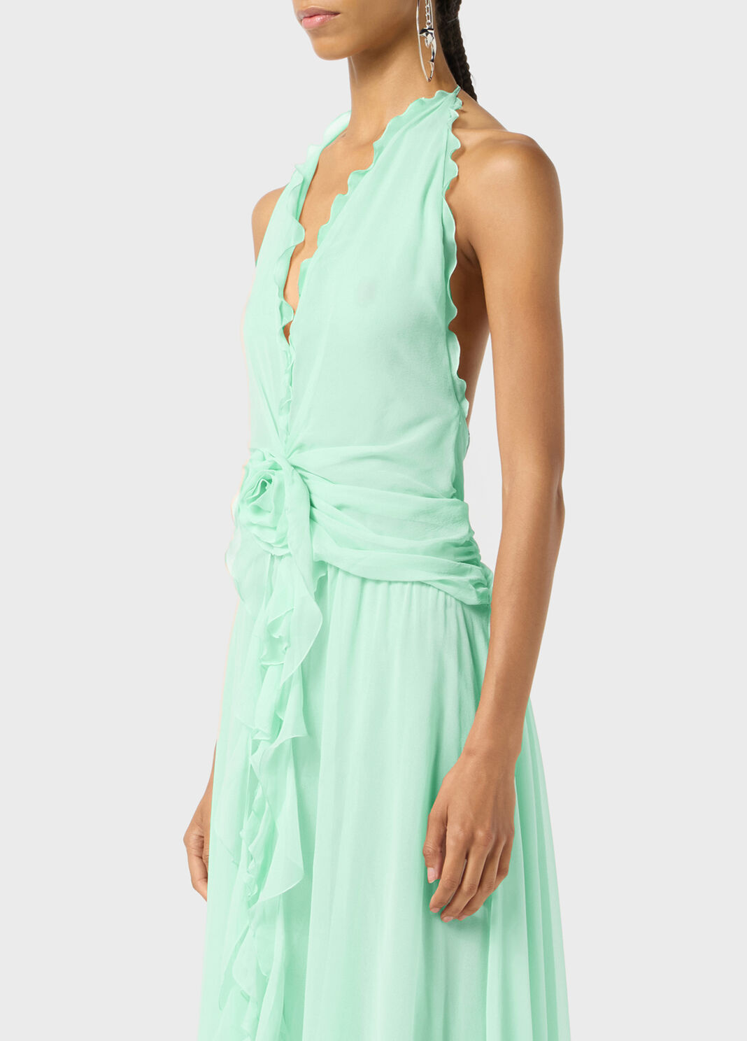 Long viscose georgette dress with rose and ruffles  Blumarine - large image number 2