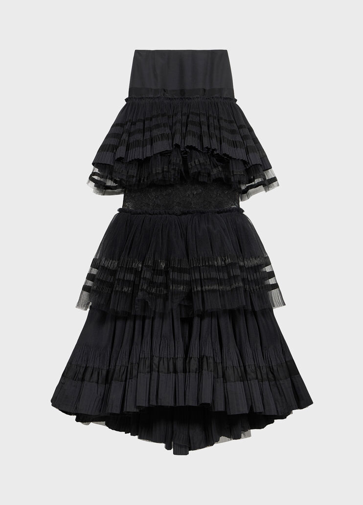 Gonna lunga in taffeta pliss&eacute; con inserti in pizzo e balze in tulle.  Blumarine - medium