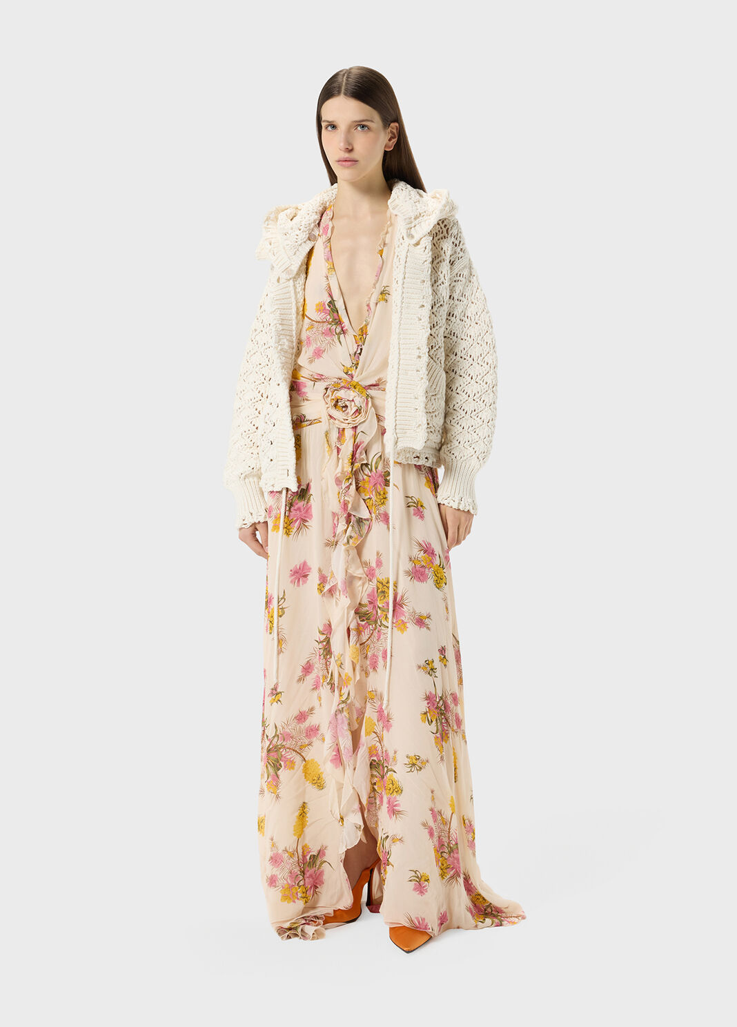 Long georgette dress with rose print  Blumarine - large image number 3