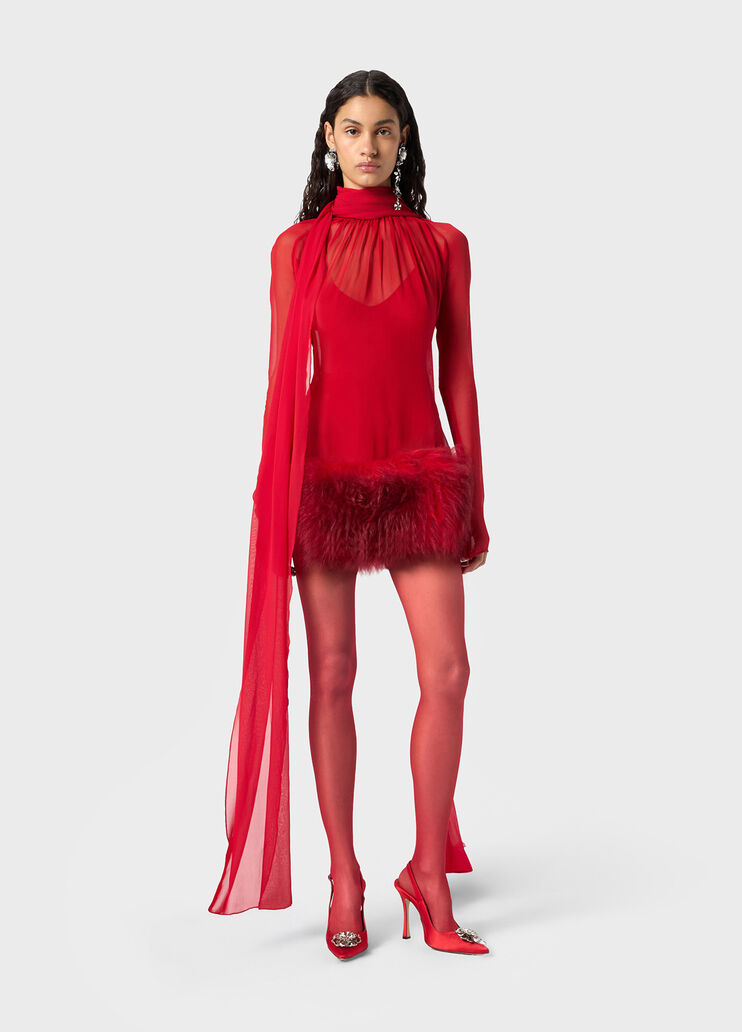 Silk georgette dress with fur  Blumarine - large image number 3