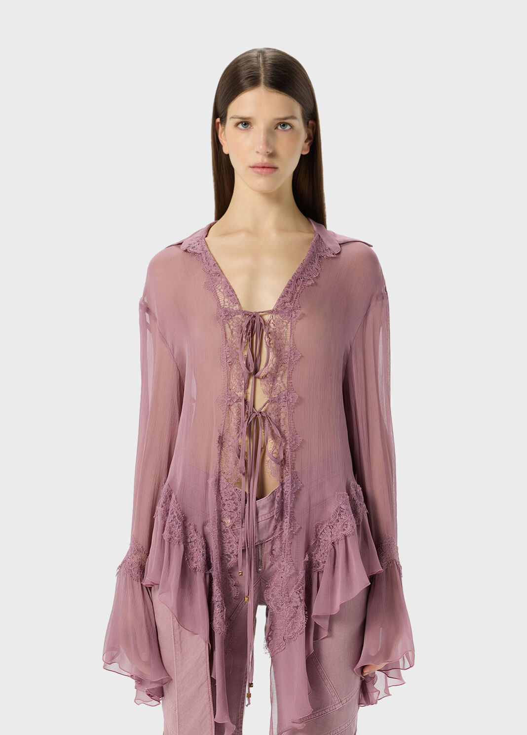 Crepe de chine and lace asymmetrical shirt  Blumarine - large image number 0