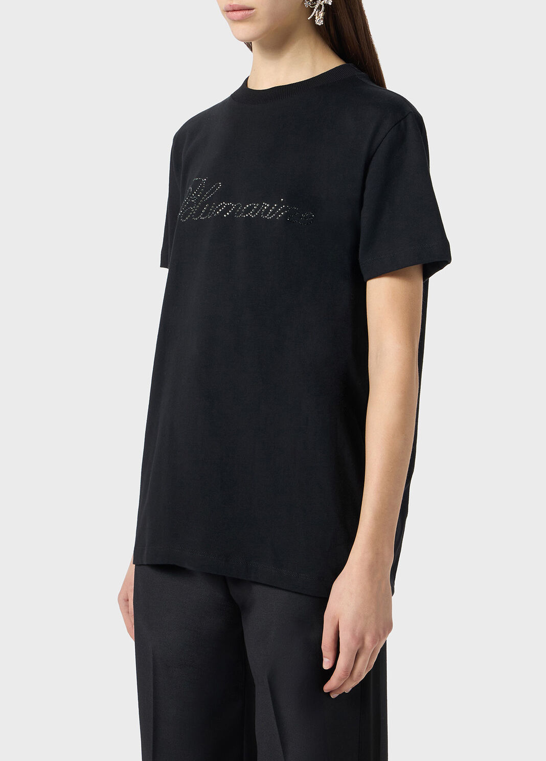 T-shirt in jersey con ricamo blumarine in strass  Blumarine - large image number 2