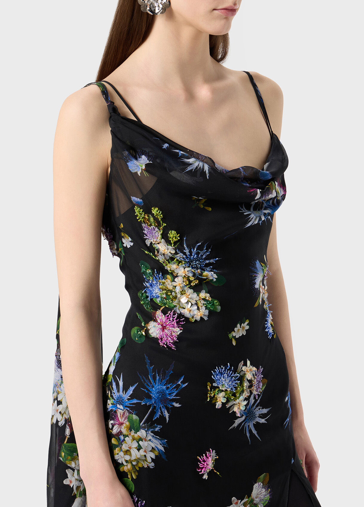 Silk chiffon dress with embroidered print - Blumarine