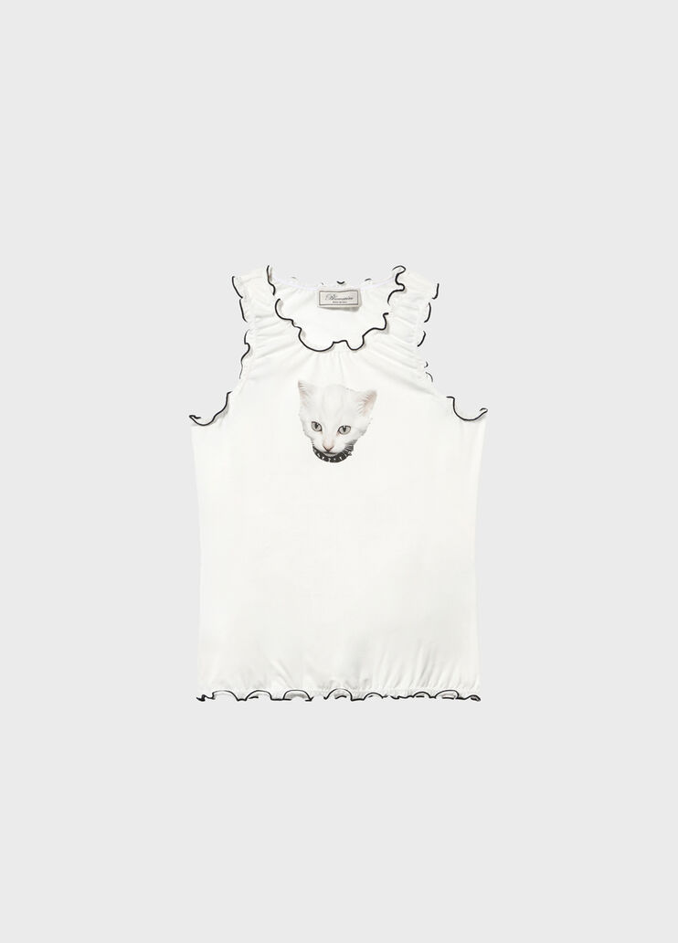 Jersey top with kitten print and ruffles  Blumarine - medium Jersey top with kitten print and ruffles  Blumarine - medium