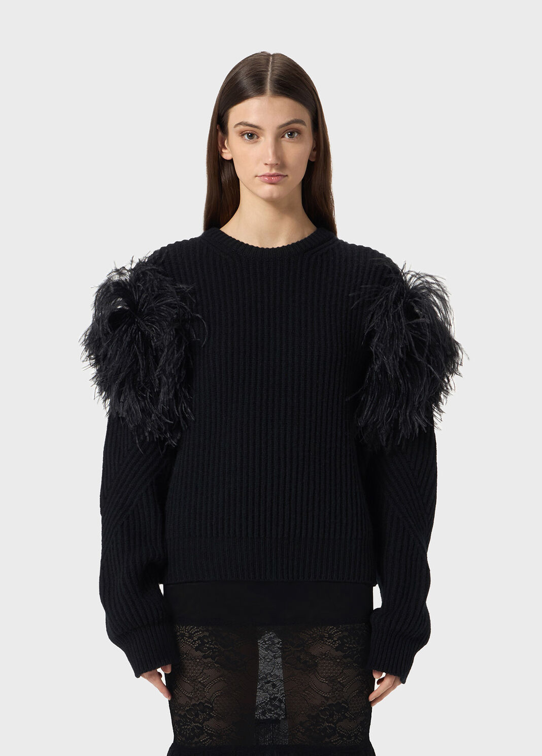 Ribbed wool sweater with feathers  Blumarine - large image number 0
