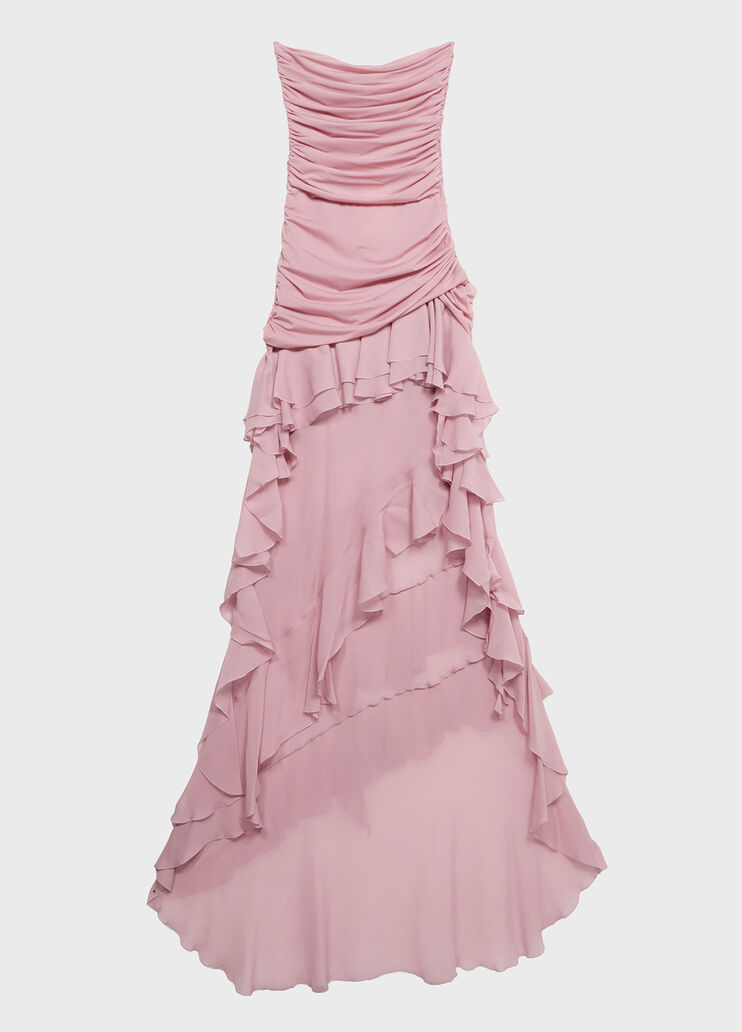 Robe asym&eacute;trique en georgette et jersey avec fronces et volants  Blumarine - medium