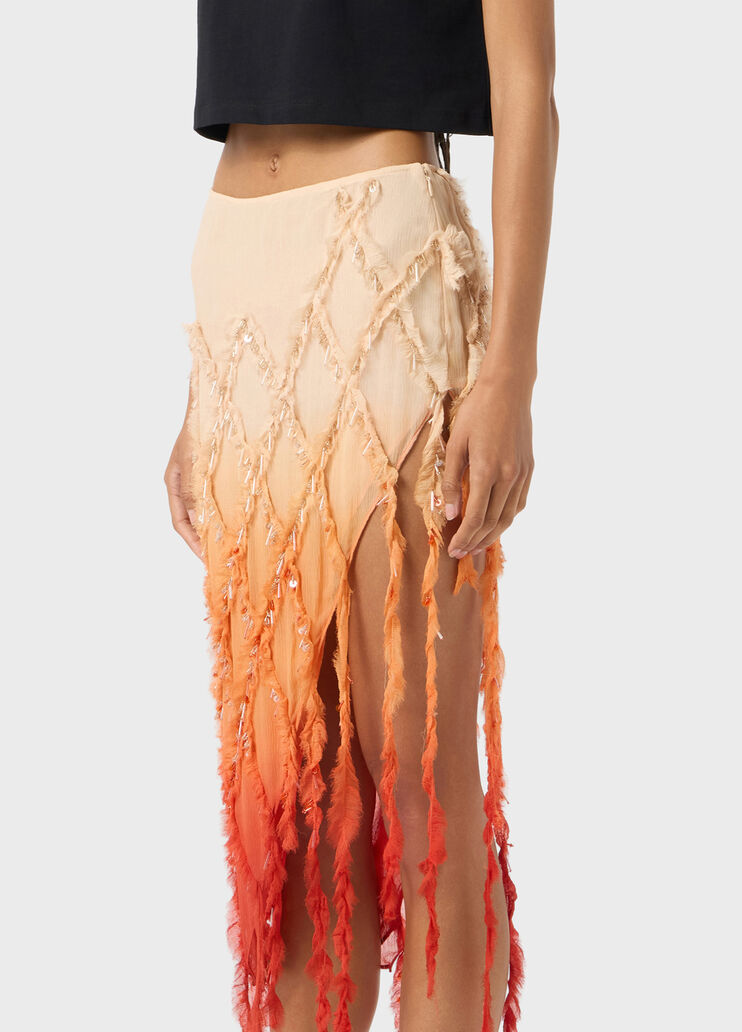 Asymmetrical crepon skirt with embroidery and fringing  Blumarine - large image number 2