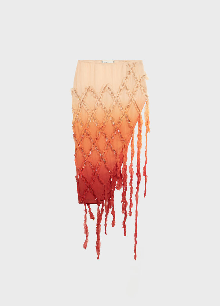 Asymmetrical crepon skirt with embroidery and fringing  Blumarine - medium