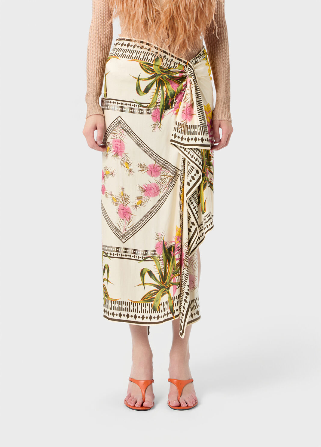 Asymmetrical twill sarong skirt with foulard print  Blumarine - large image number 0