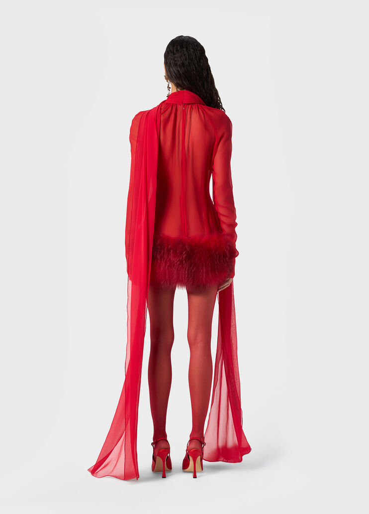 Silk georgette dress with fur  Blumarine - large image number 1