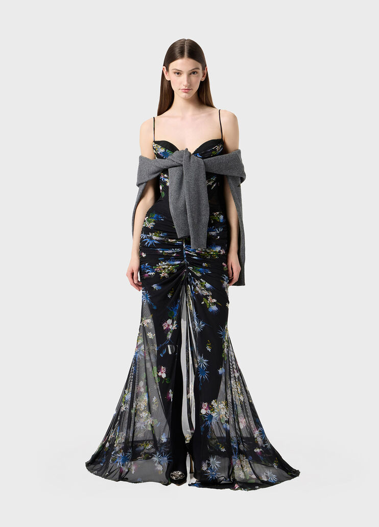 Printed tulle bustier dress with slit  Blumarine - large image number 3