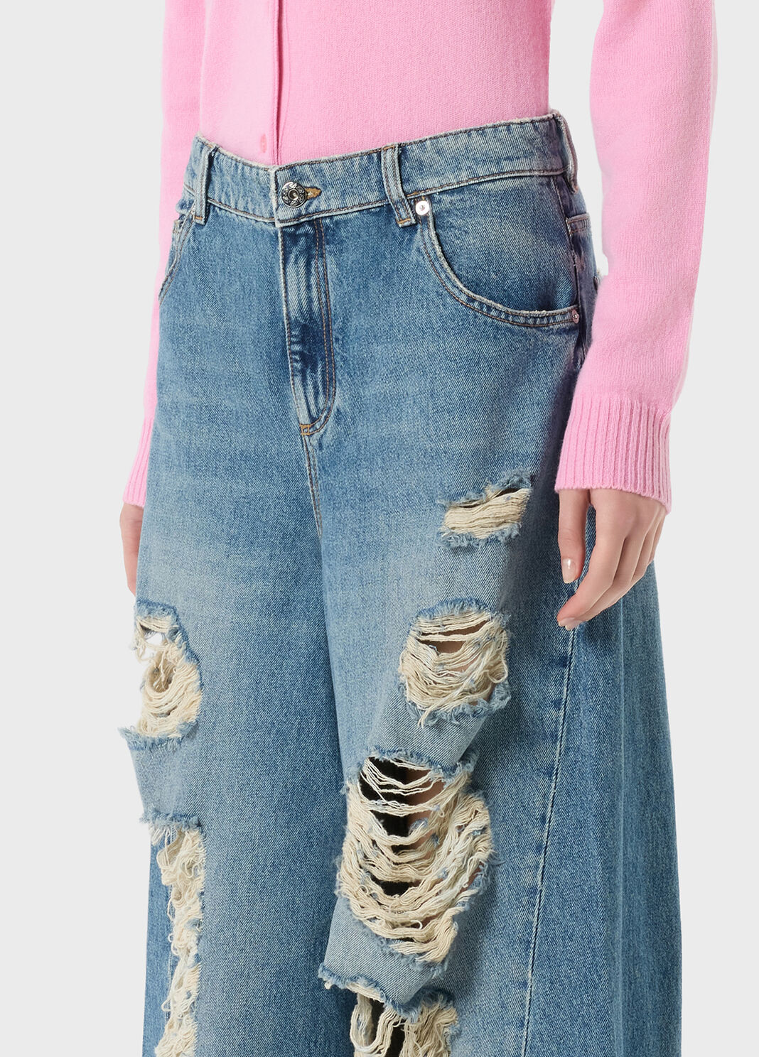 Destroyed superwide-leg jeans with scalloped lace details  Blumarine - large image number 2