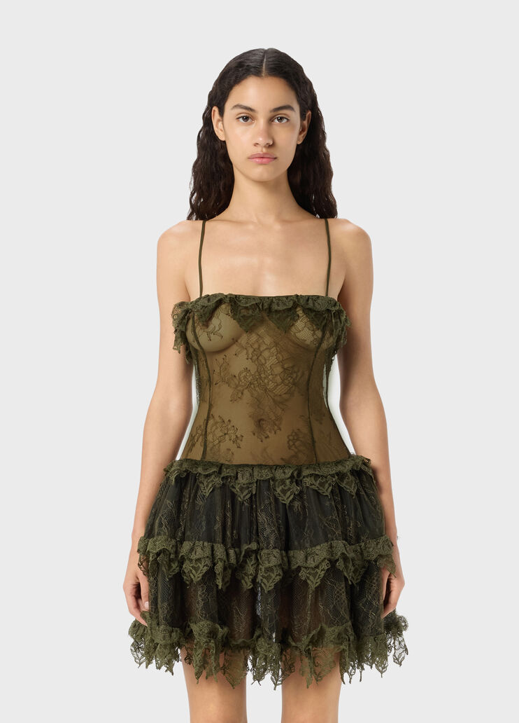 Short Chantilly lace dress with ruffles and scalloped edges  Blumarine - medium