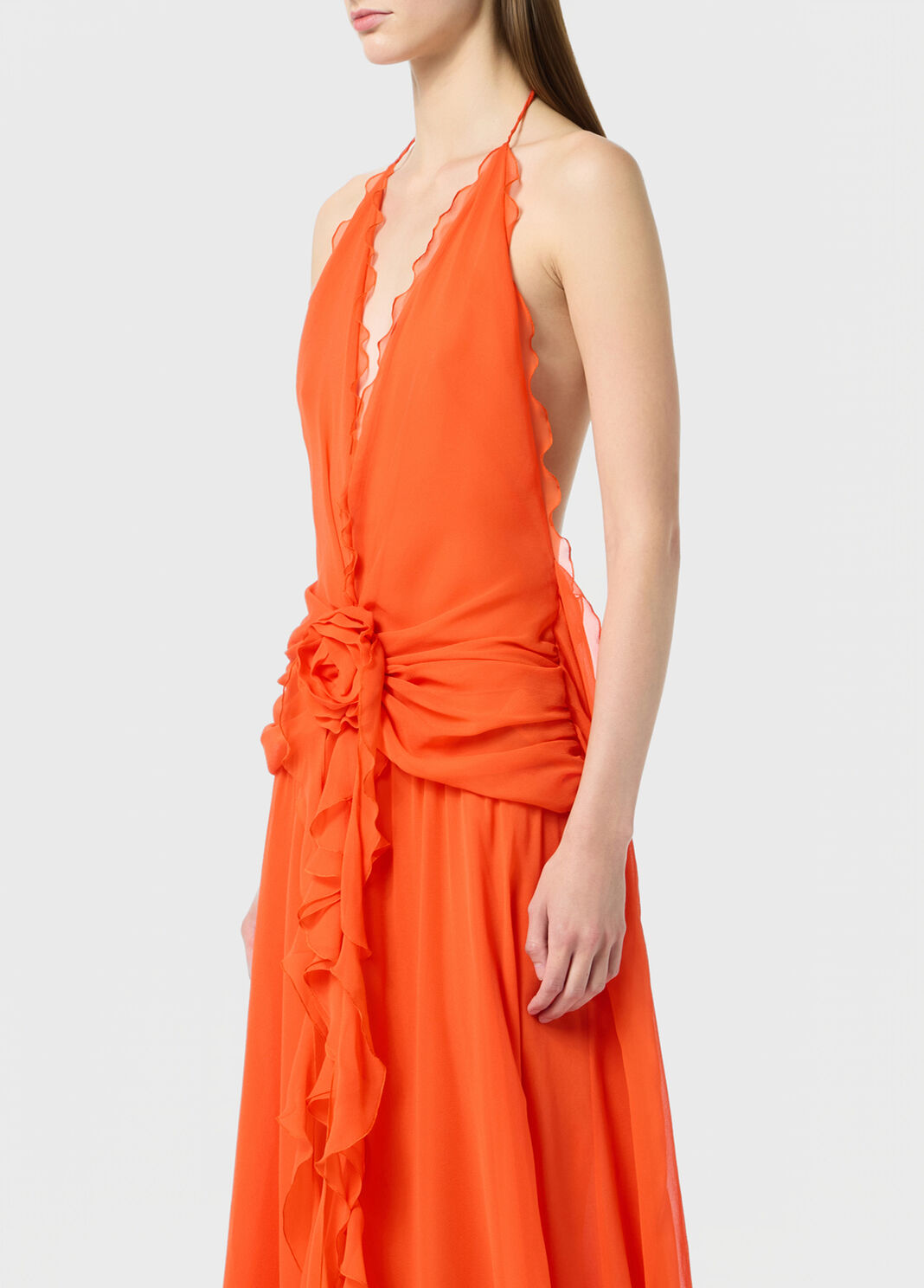 Long viscose georgette dress with rose and ruffles  Blumarine - large image number 2