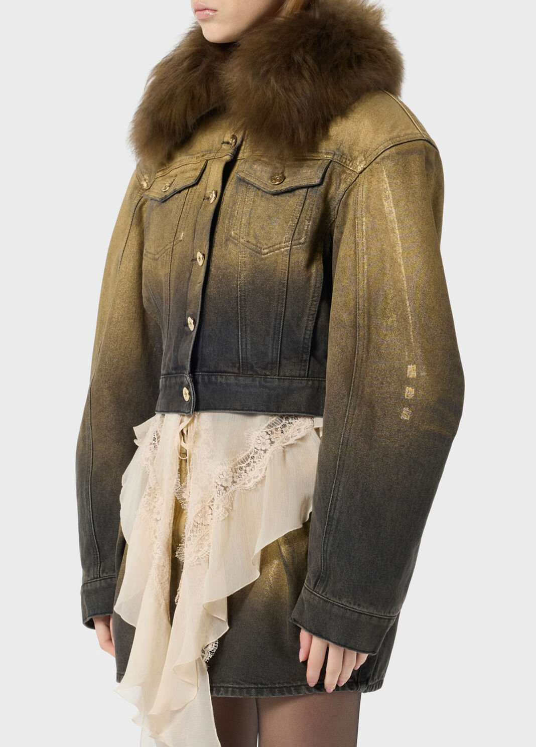 Jacke aus &uuml;berf&auml;rbtem Denim mit Pelzbesatz  Blumarine - large image number 2