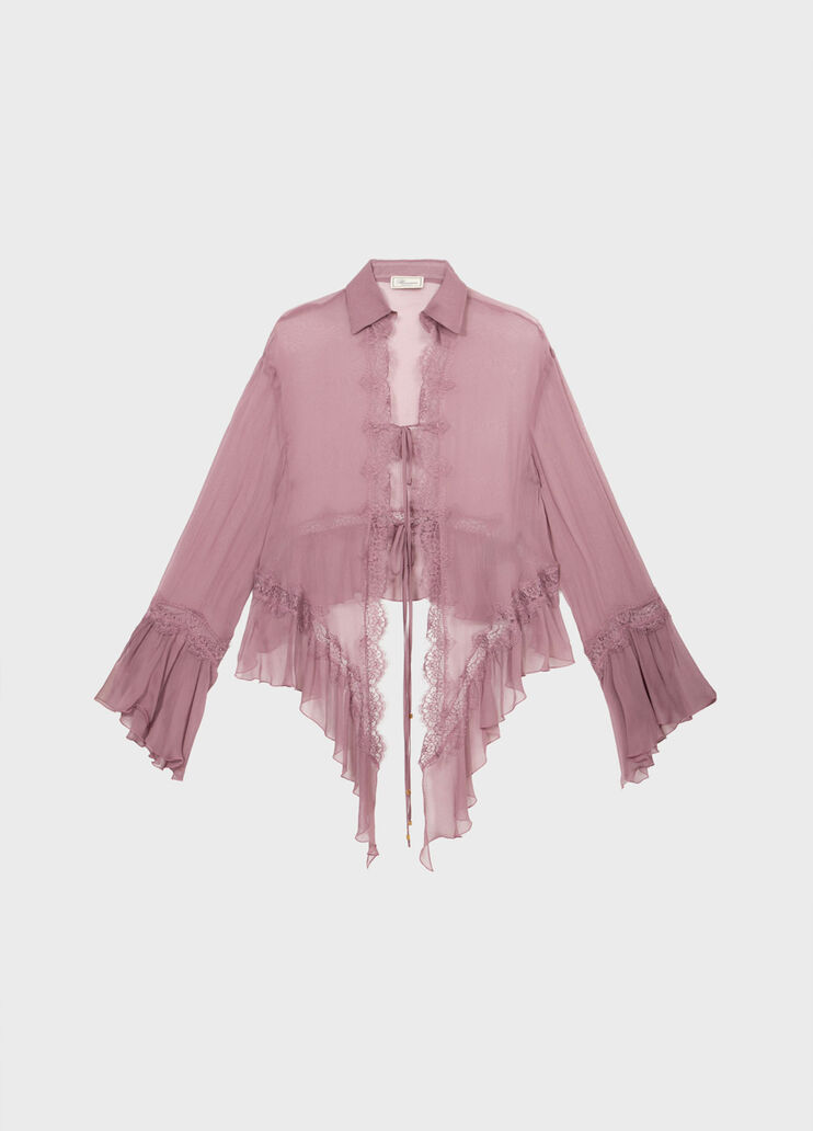 Chemise asym&eacute;trique en cr&ecirc;pe de chine et dentelle  Blumarine - medium