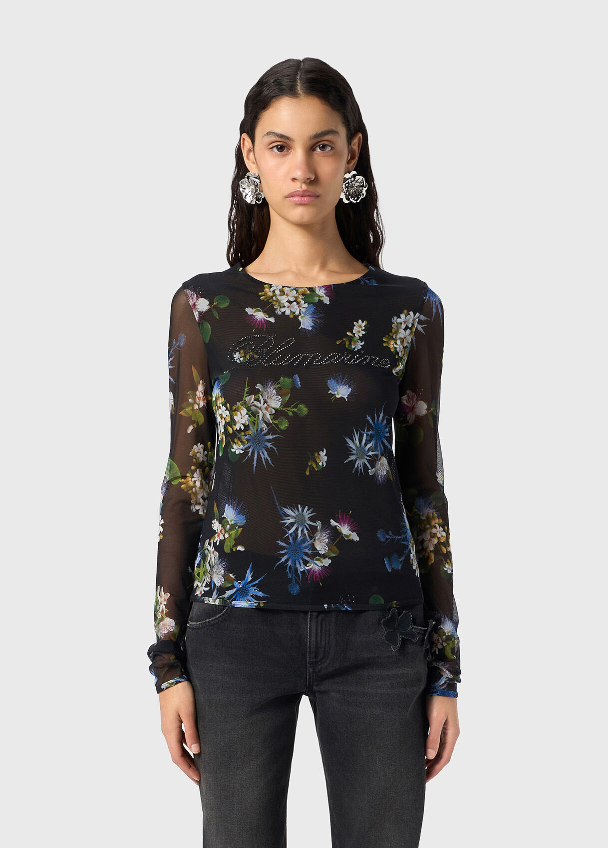 【新品タグ付】Blumarine ブルマリン　スワロフスキー　フリルトップス38 新品タグ付】Blumarine ブルマリン スワロフスキー フリル