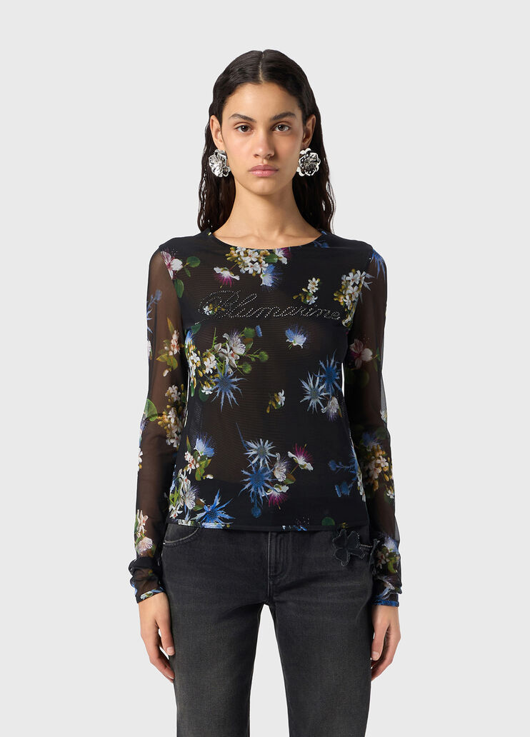 Tulle printed t-shirt with rhinestone logo  Blumarine - medium Tulle printed t-shirt with rhinestone logo  Blumarine - medium