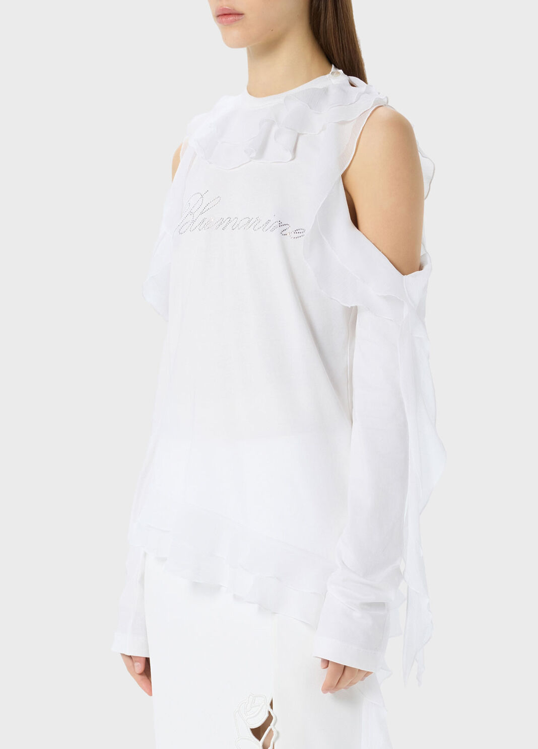 T-shirt in jersey con volant, logo e ricamo in strass  Blumarine - large image number 2