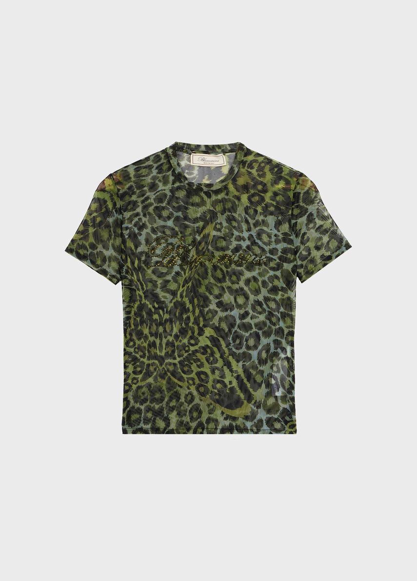 Tulle printed T-shirt with Blumarine rhinestone embroidery - Blumarine