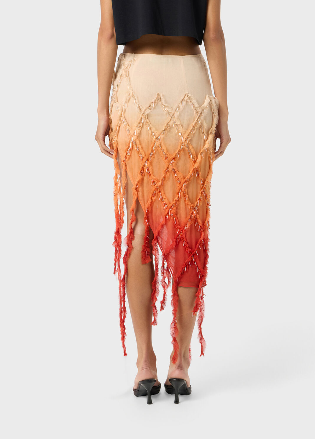 Asymmetrical crepon skirt with embroidery and fringing  Blumarine - large image number 1