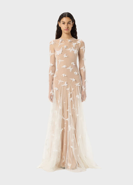 Long tulle dress with embroidery and appliqués - Blumarine