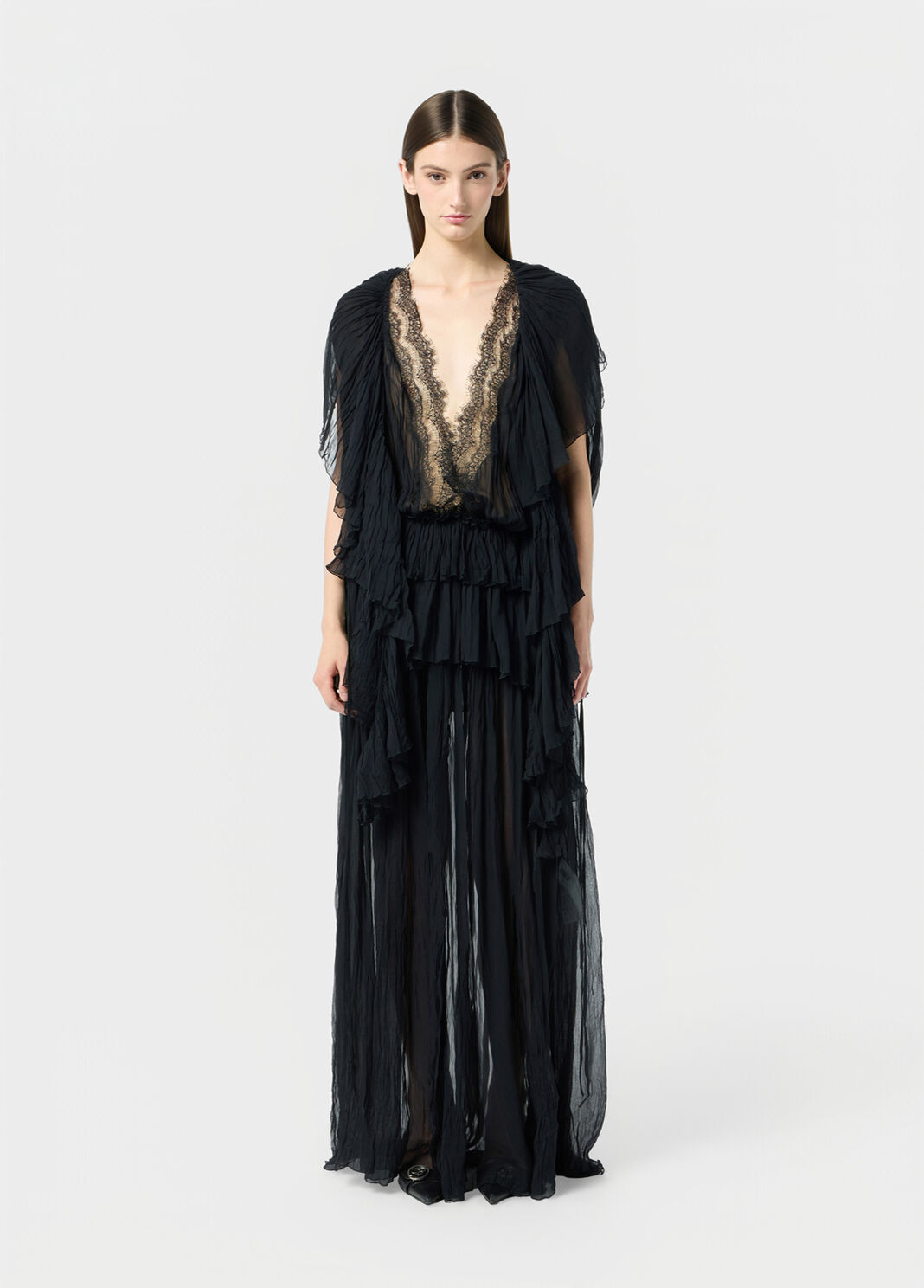 Long pleated georgette dress with lace insert  Blumarine - large image number 0