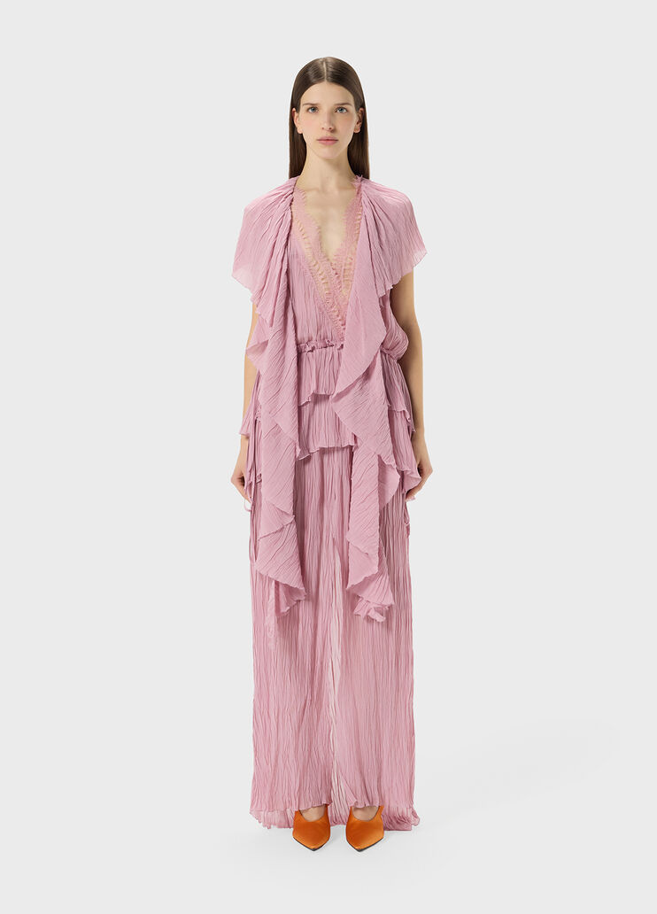 Robe longue pliss&eacute;e en georgette avec empi&egrave;cement en dentelle  Blumarine - medium