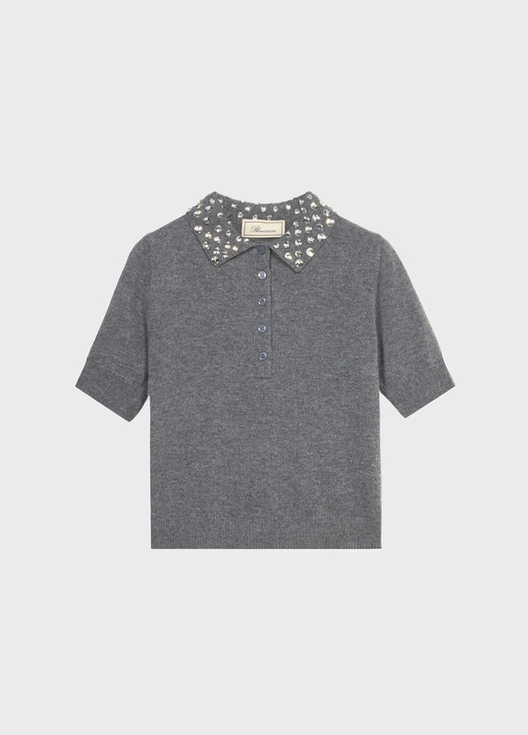 Wool polo shirt with gem embroidery  Blumarine - medium