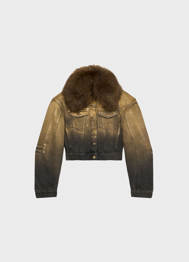 Jacke aus &uuml;berf&auml;rbtem Denim mit Pelzbesatz  Blumarine - medium