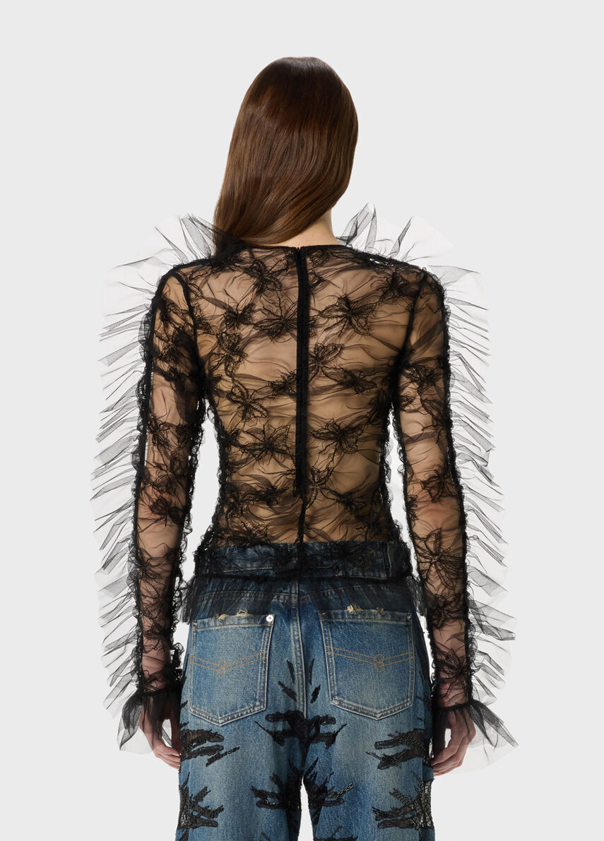 Crinkled Tulle Sweater with Embroidery - Blumarine