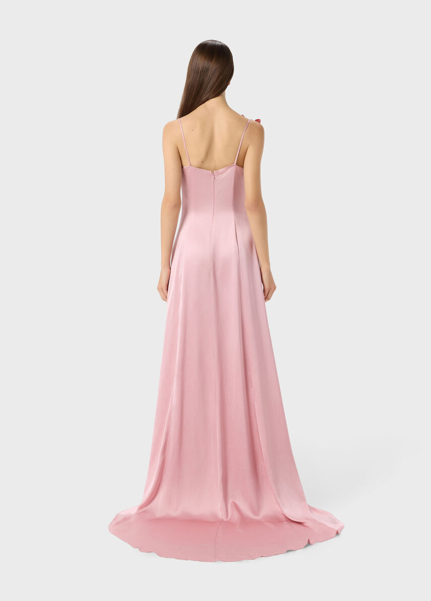 Long satin dress with butterfly and slit - Blumarine