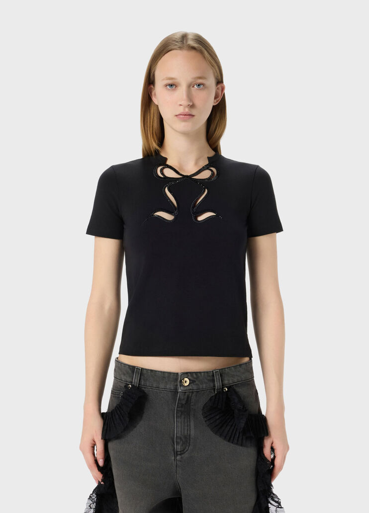Jersey T-shirt with rhinestone embroidery  Blumarine - medium