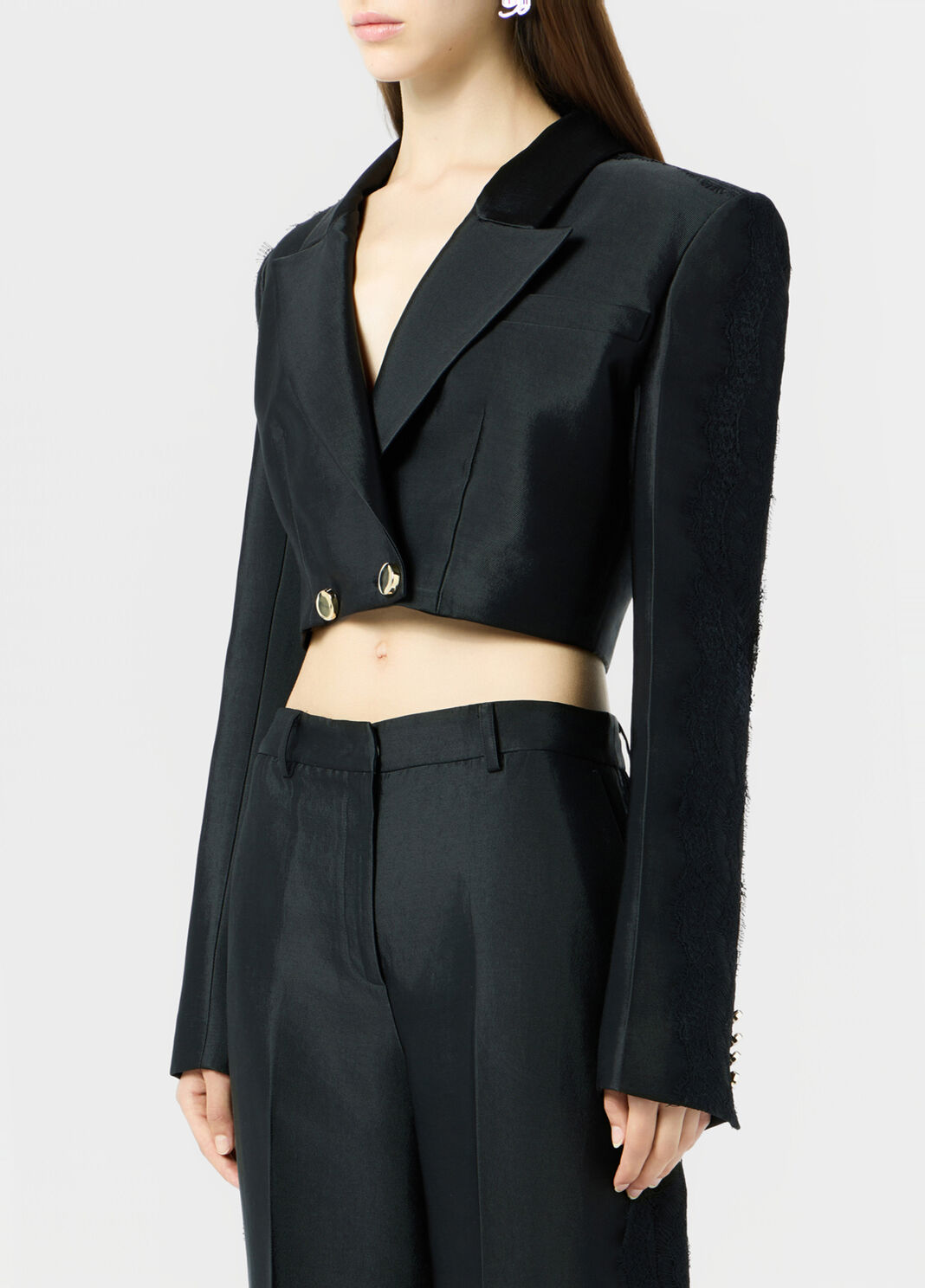 Double-breasted cropped jacket with lace  Blumarine - large image number 2