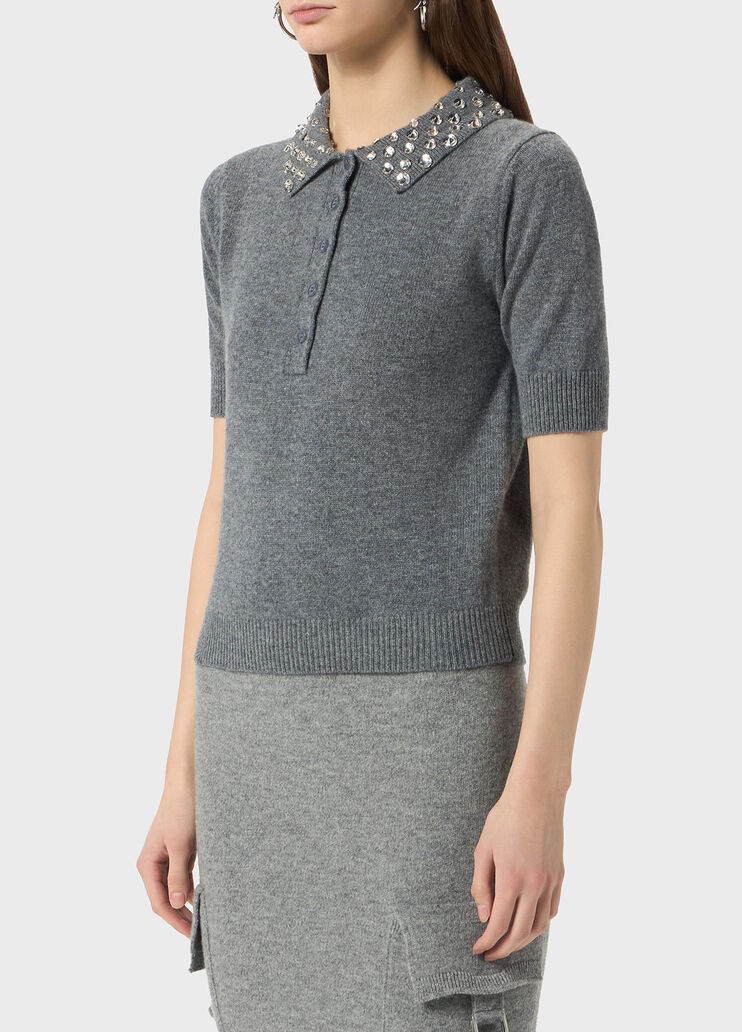 Wool polo shirt with gem embroidery  Blumarine - large image number 2