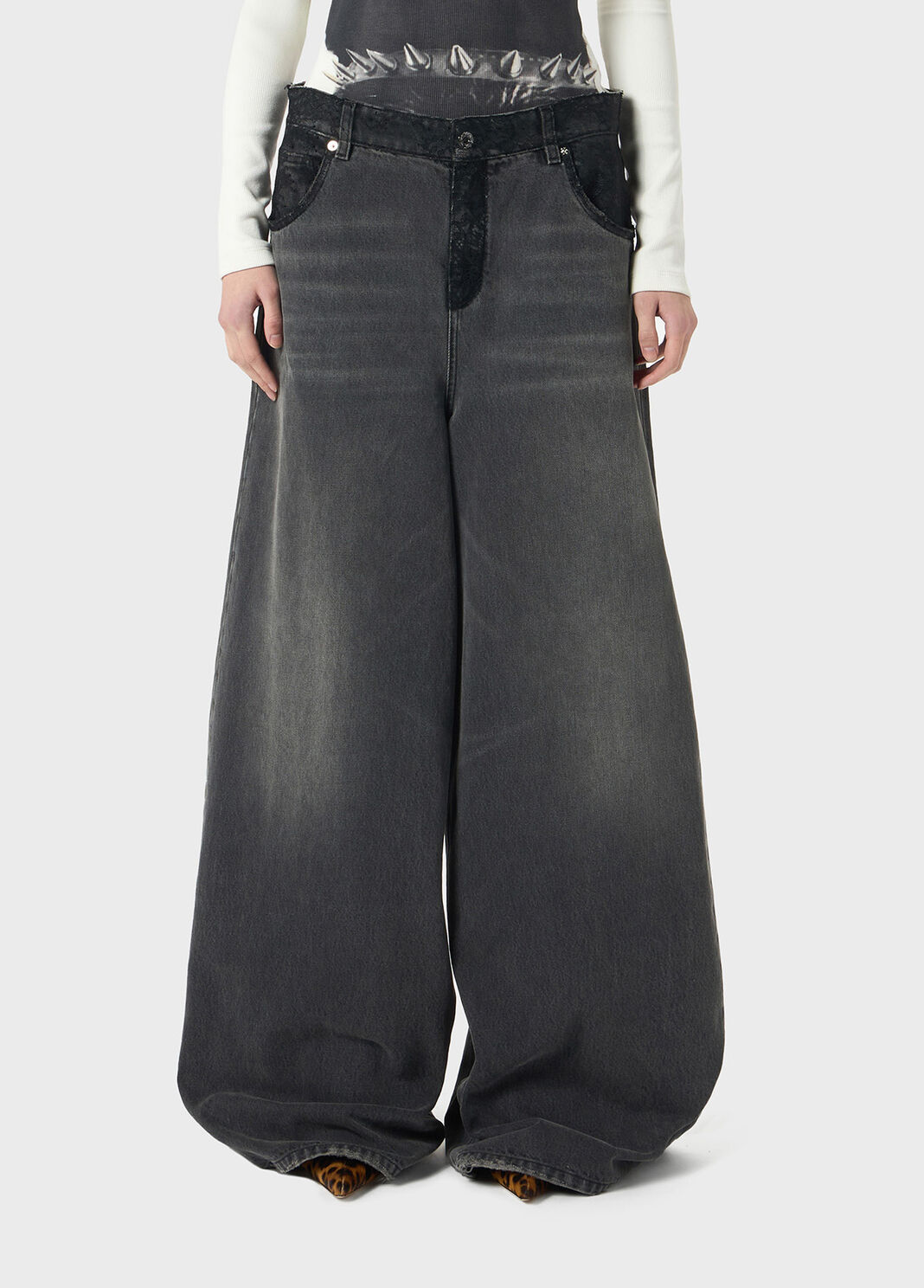 Superwide-leg jeans with lace details  Blumarine - large image number 0